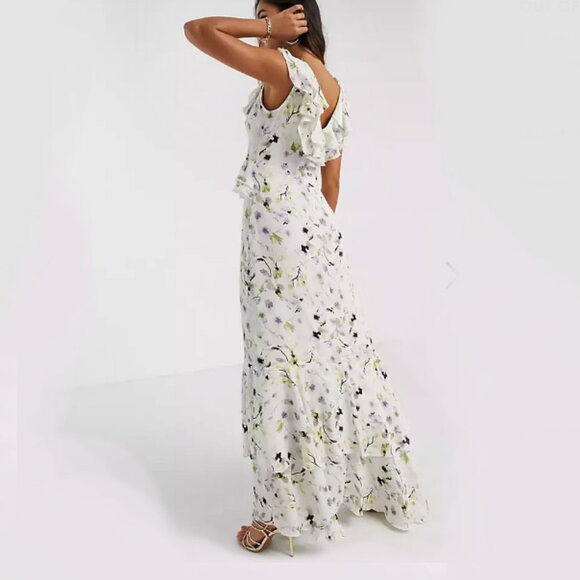 NEW Satin Ruffle Maxi Dress in Soft Floral. VACATION DRESS, Size: 6 - Picture 2 of 4